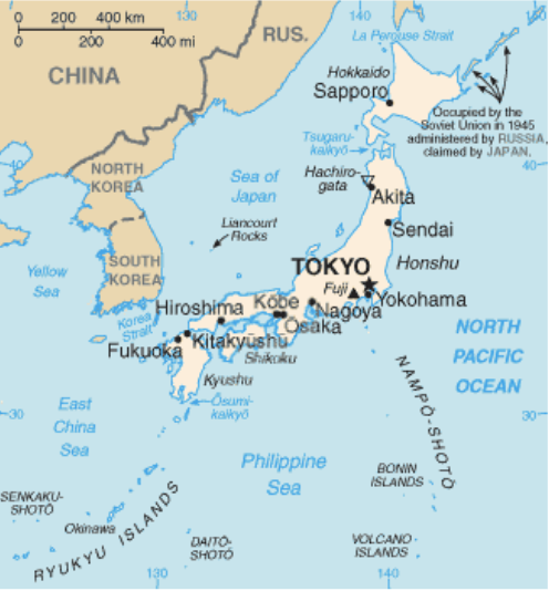 Figure 1: The Chinese vessels have to go through territories from Japan if they want to navigate to the Pacific ocean through the north