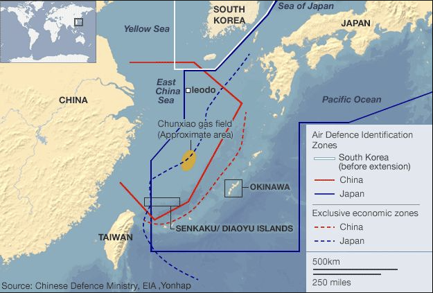 Figure 1: The Japanese and Chinese each claim having territorial control over the region